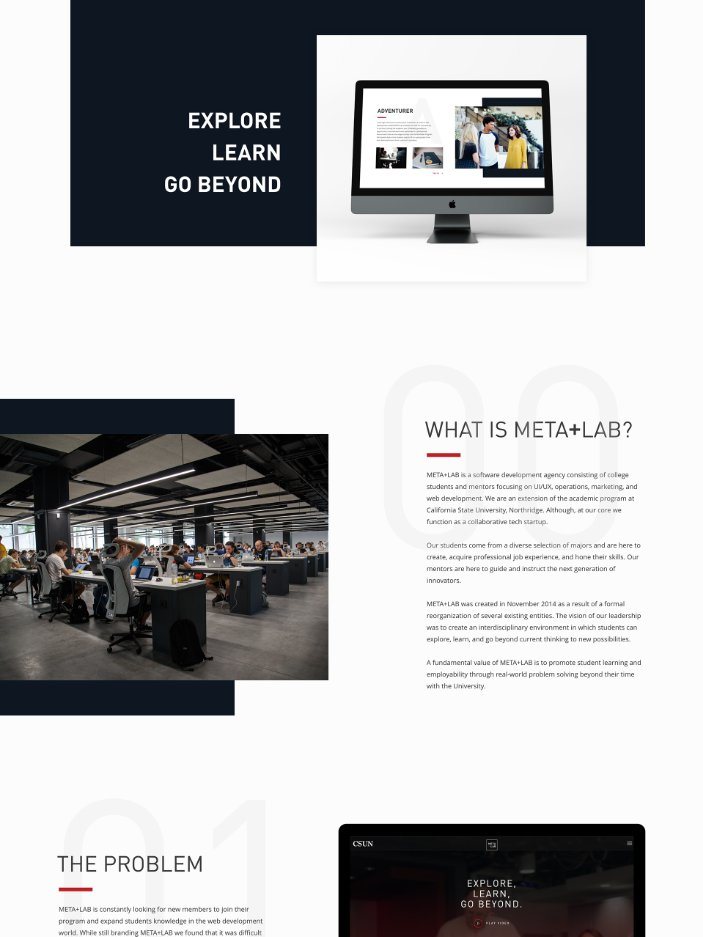 Top of the META+LAB website case study, with the tagline Explore, Learn, Go Beyond